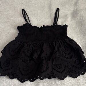 Black Eyelet Ruffle Top